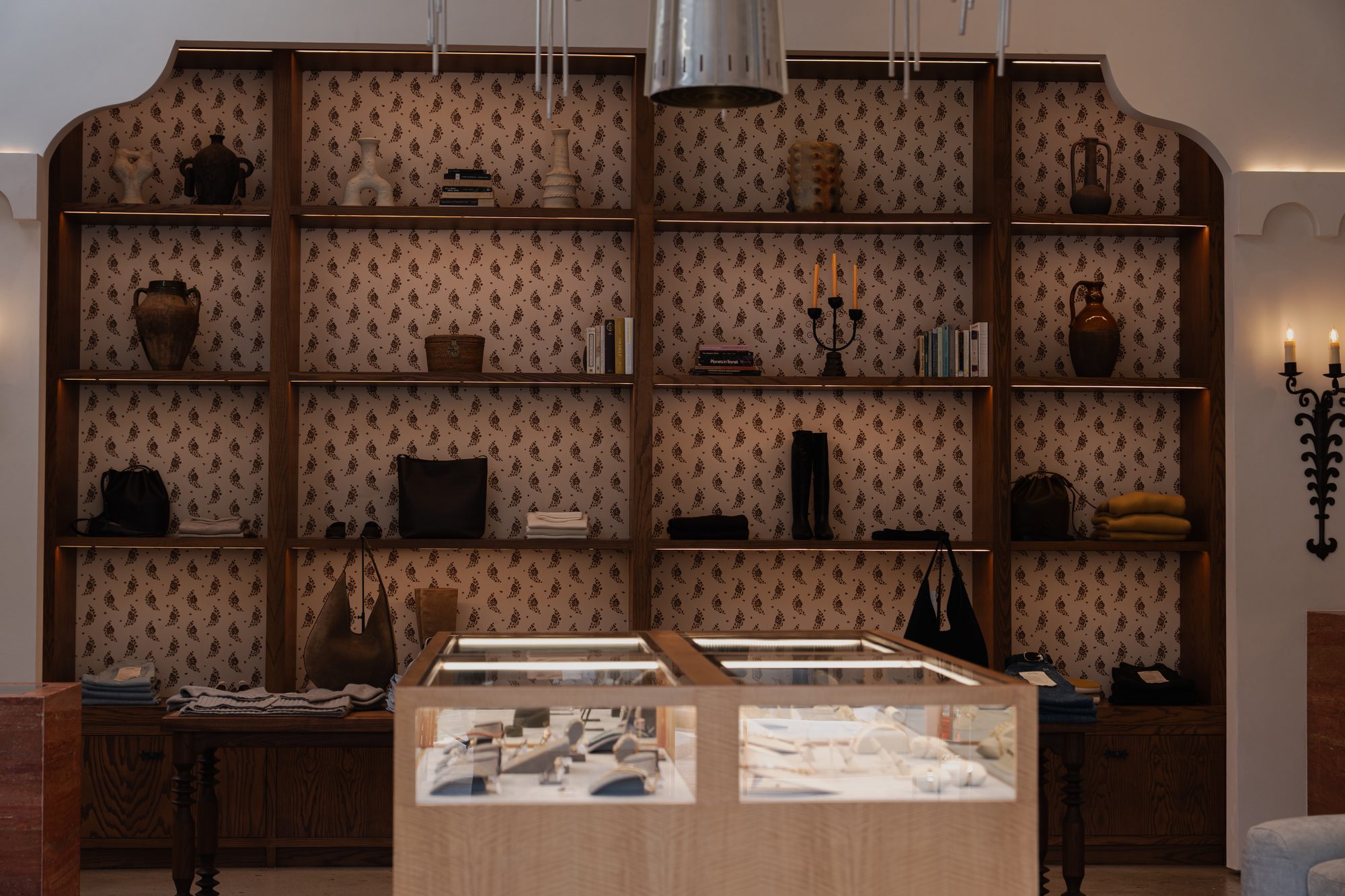 Boutique shelving display with jewelry case