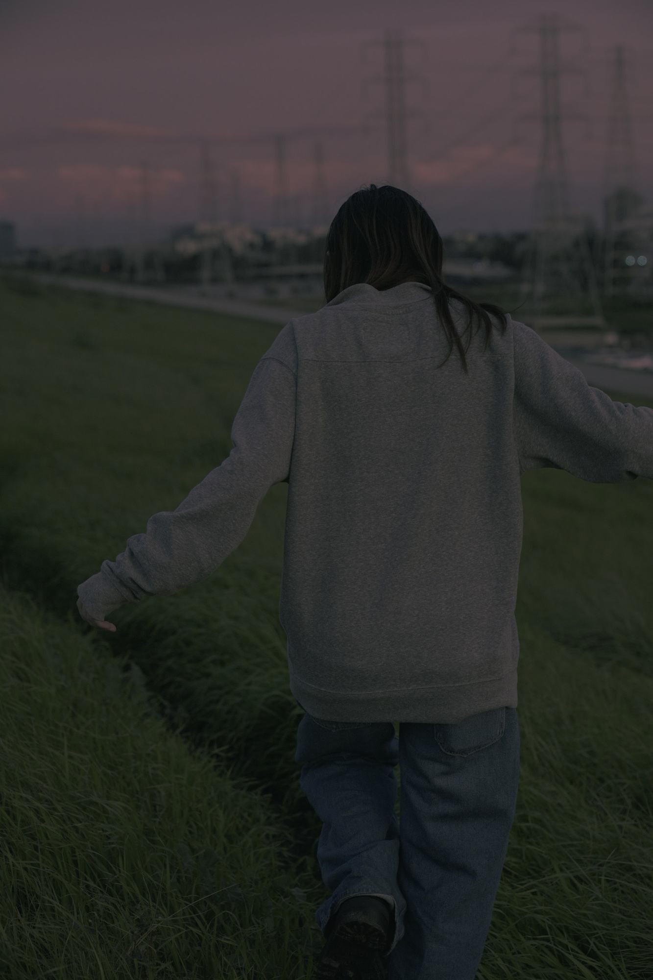 Figure in field at dusk